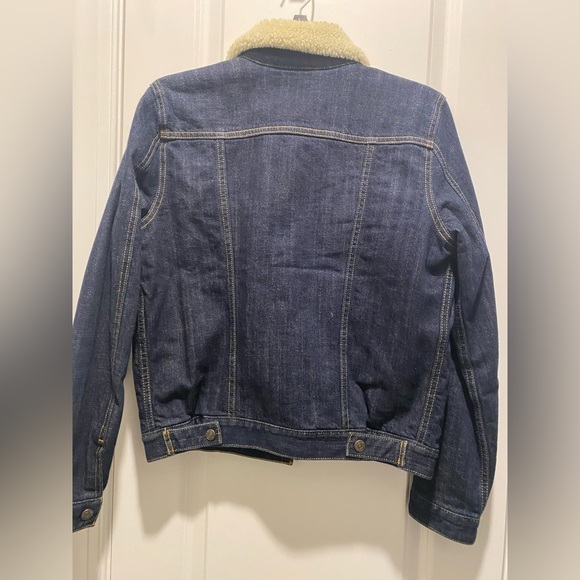 EUC Levi Sherpa Denim Collar Jacket With Lining Size Med Dark Wash Snap Close - Picture 5 of 11